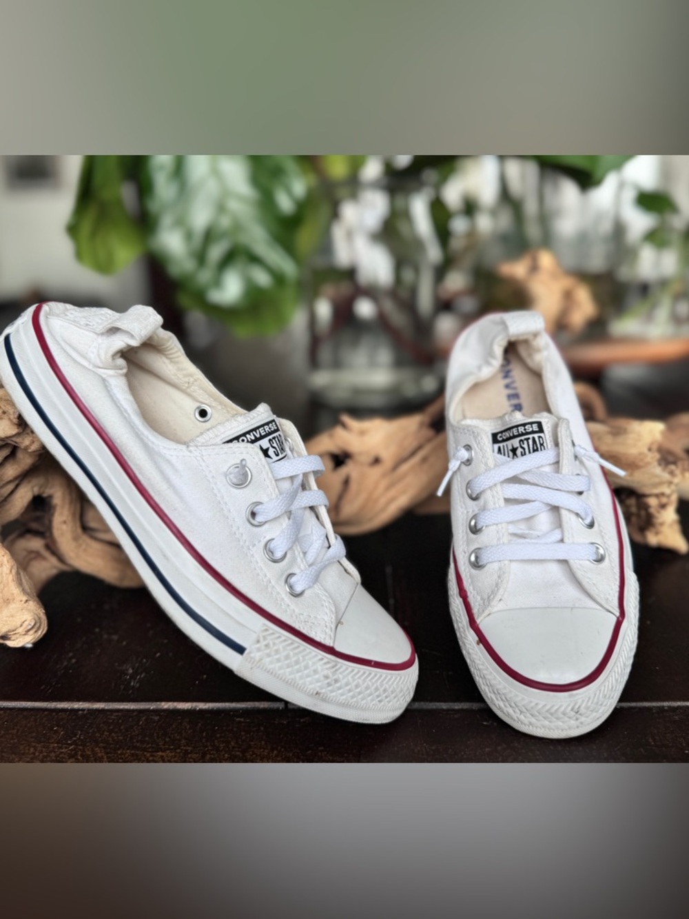 Converse White Low Top Sneakers with Red Trim
